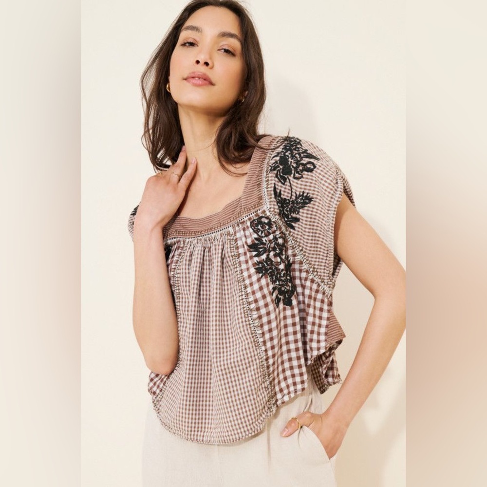 Free People Half Moon Stripe & Gingham Women's Top